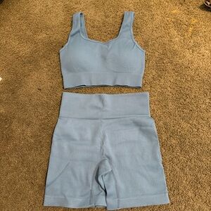 Blue Ribbed Tank and Shorts Set